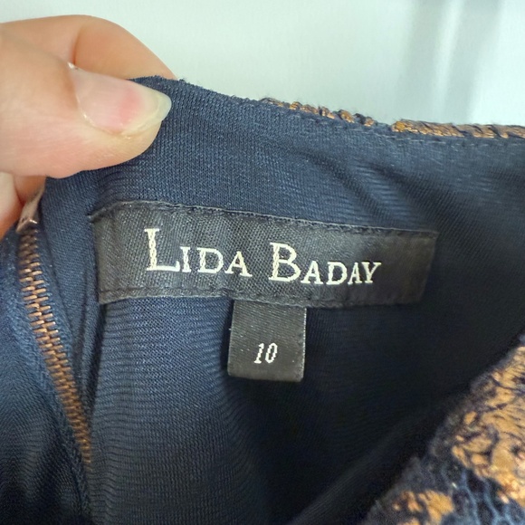 Lida Baday Black & Bronze Metallic Lace Slip Cocktail Evening Dress Women’s 10 - Picture 4 of 10
